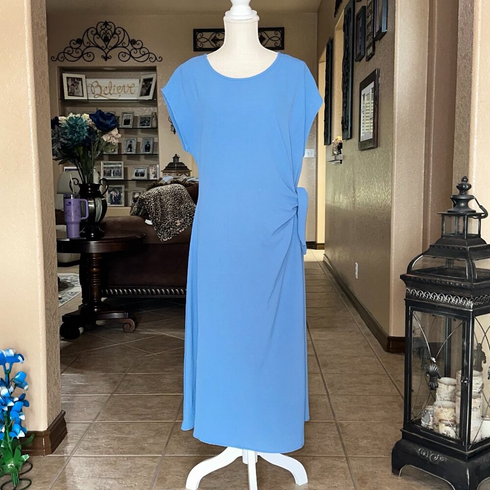See You Monday*Midi Light Blue Dress w/Tied Waist